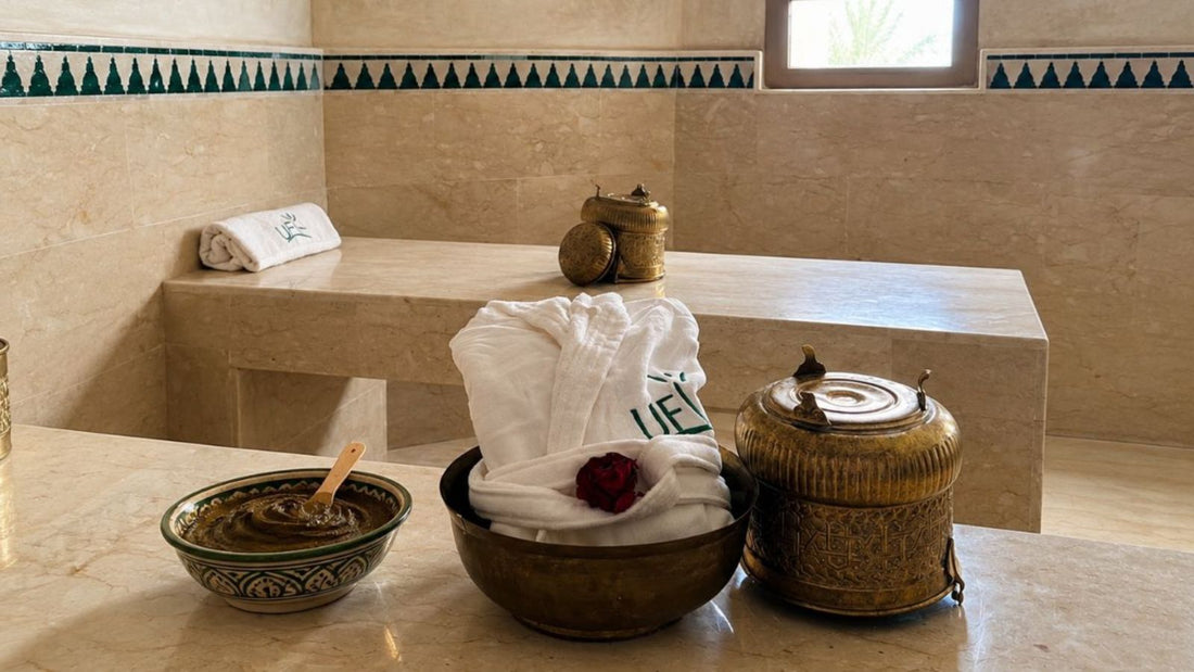 Salle de hammam marocain traditionnel chez Hammam Univers Fitness à Marrakech